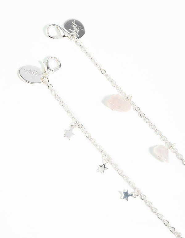 Silver Rose Quartz Star Anklet Set