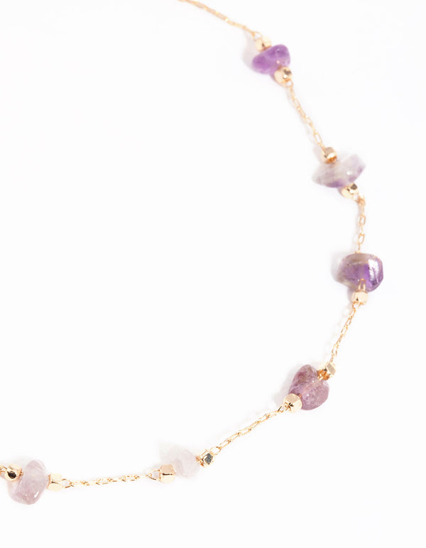 Gold Amethyst Chip Anklet