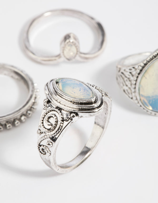 Antique Silver Moonstone Ring Stack Pack