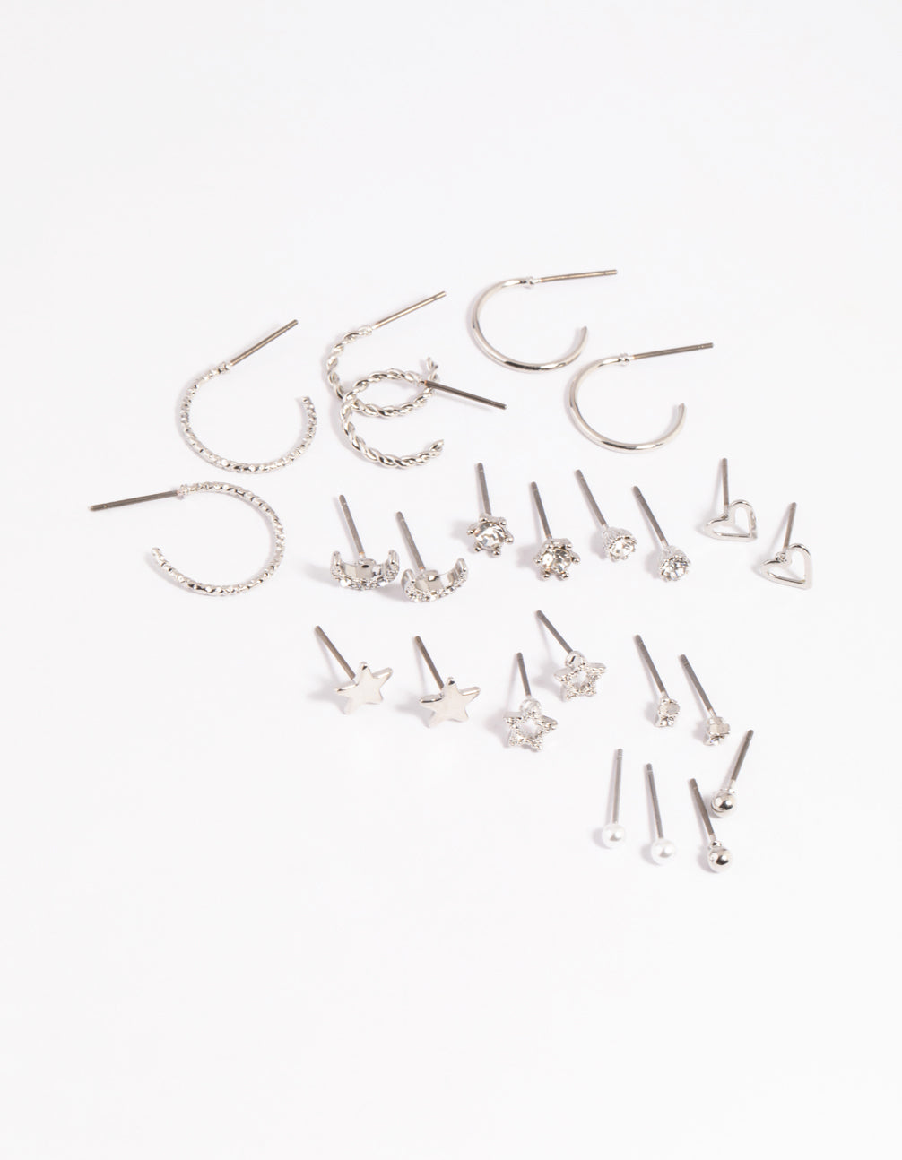 Silver Celestial Heart Stud Earring 12-Pack