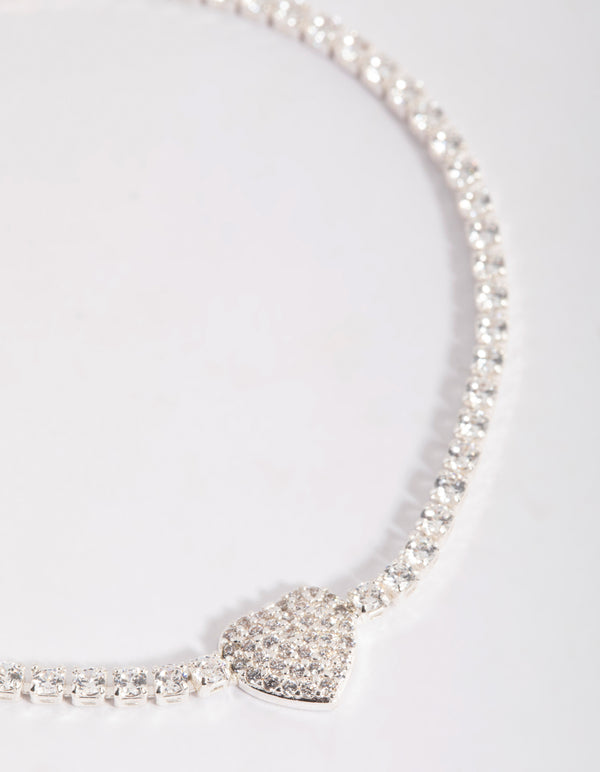 Silver Cubic Zirconia Heart Charm Bracelet