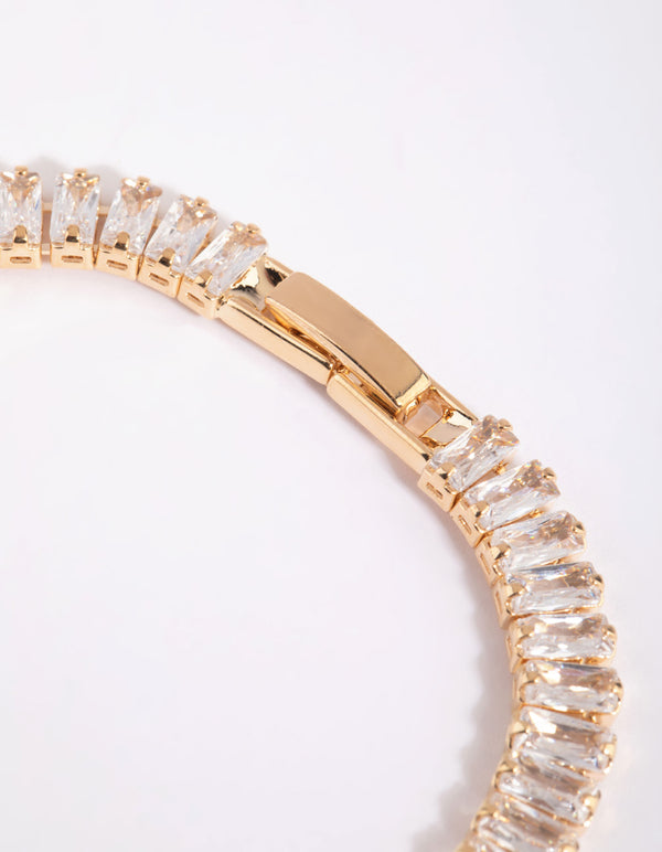 Gold Cubic Zirconia Baguette Tennis Bracelet