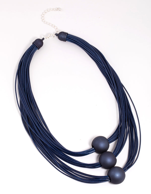 Matte Blue Sphere & Cord Necklace