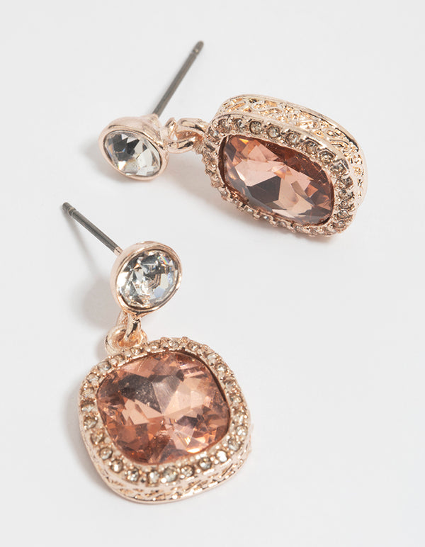 Rose Gold Diamante Drop Earrings