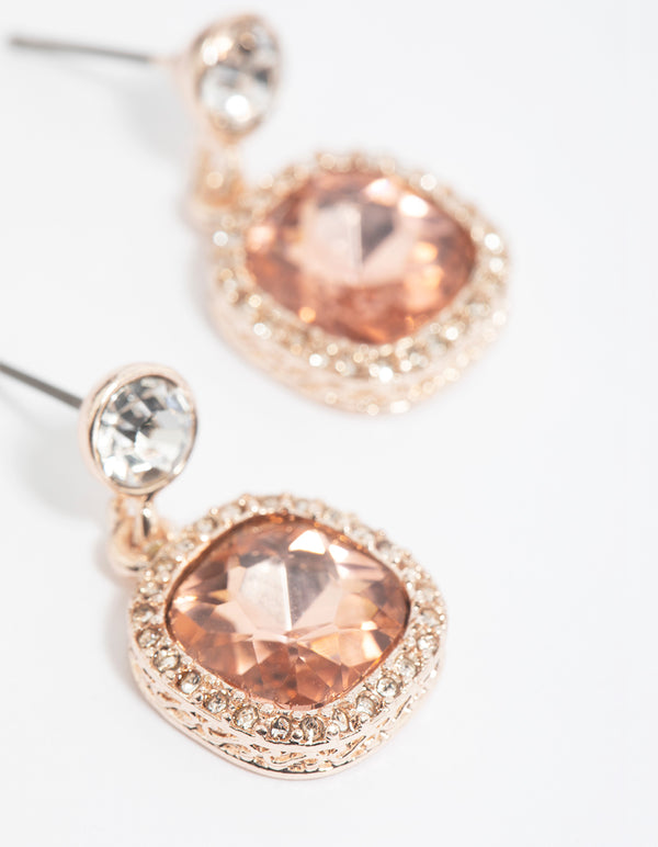 Rose Gold Diamante Drop Earrings