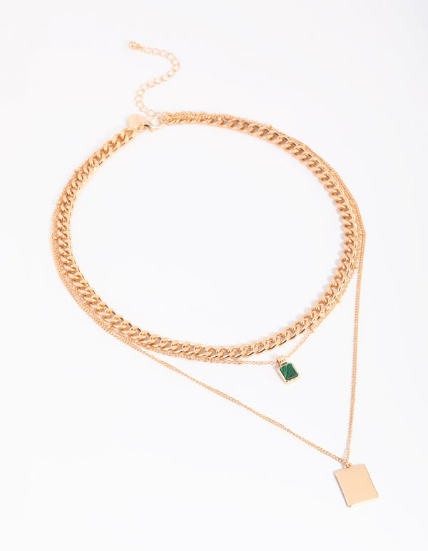 Green Layered Pendant Necklace