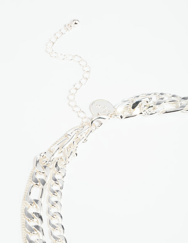 Silver Padlock Layered Necklace