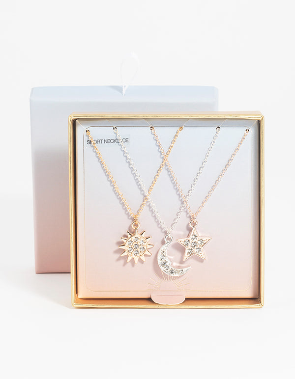 Mixed Metal Diamante Sky Necklace Pack