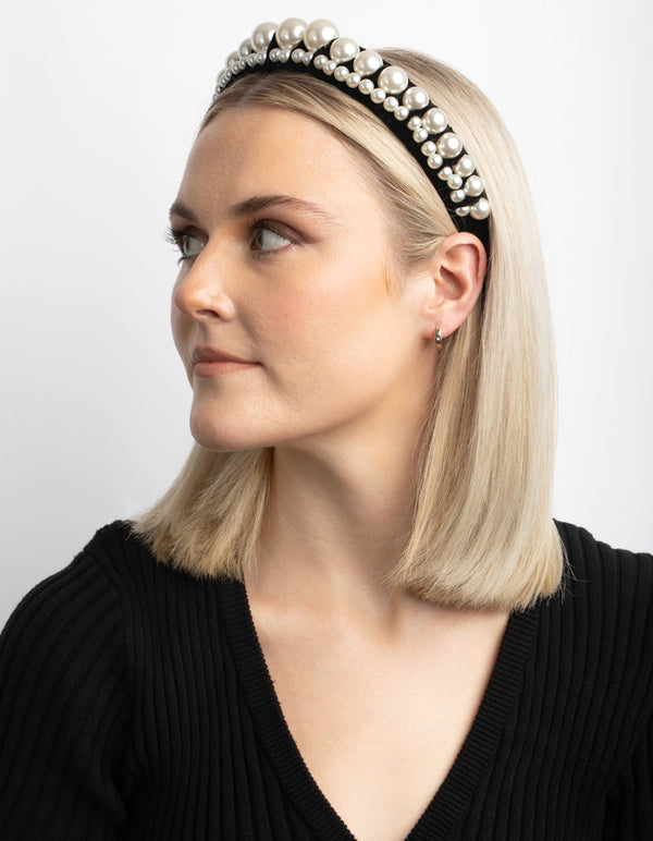 Black & White Pearl Velvet Headband