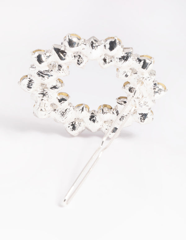 Silver Diamante Circle Clips