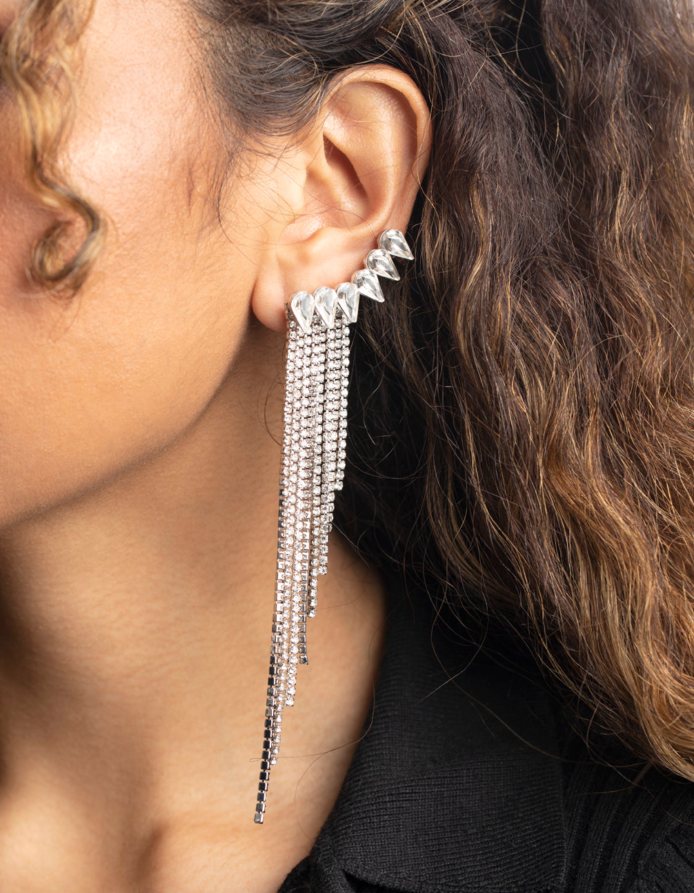 Rhodium Diamante Cuff Earrings