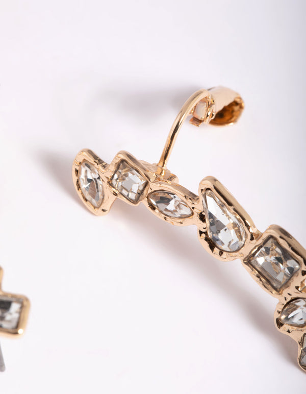 Gold Diamante Cascade Cuff Earrings
