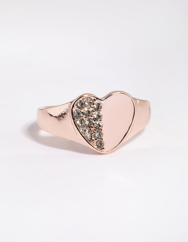Rose Gold Diamante Heart Ring