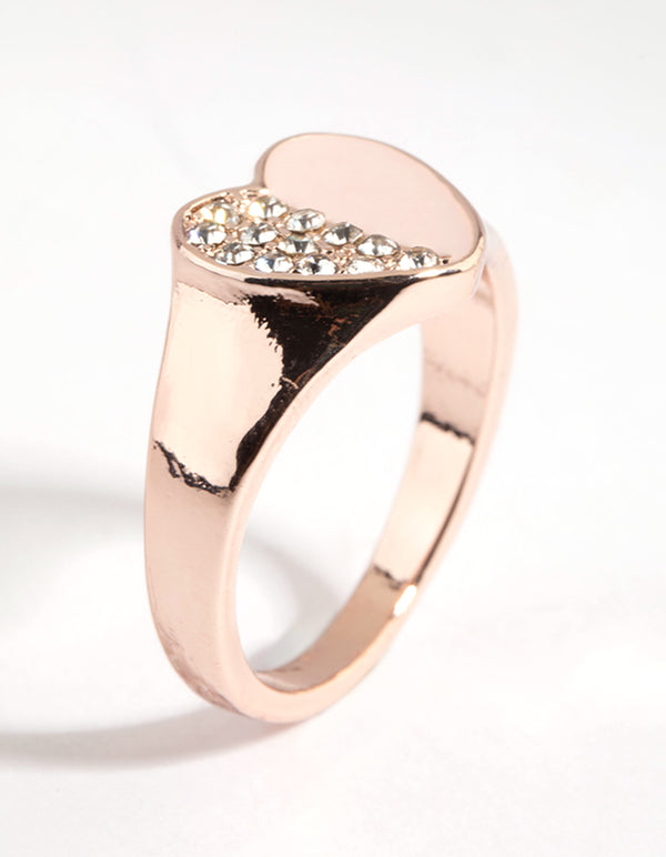 Rose Gold Diamante Heart Ring
