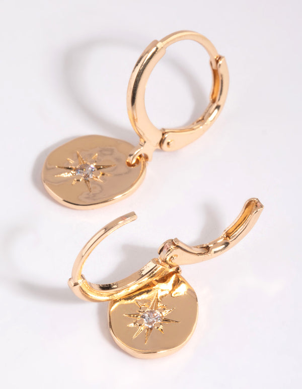 Gold Star Charm Huggie Hoop Earrings