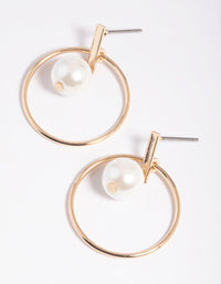 Gold Circle Pearl Drop Earrings - link has visual effect only