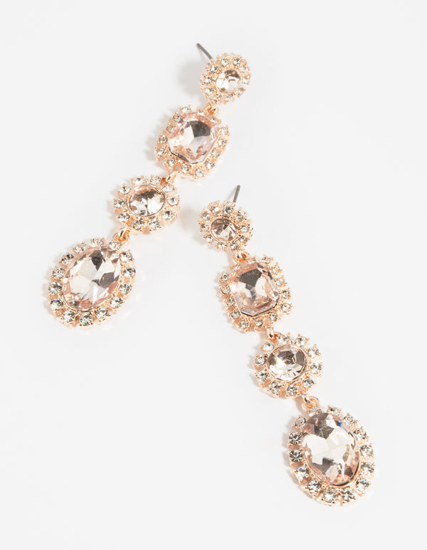 Rose Gold Pink Stone Drop Earrings