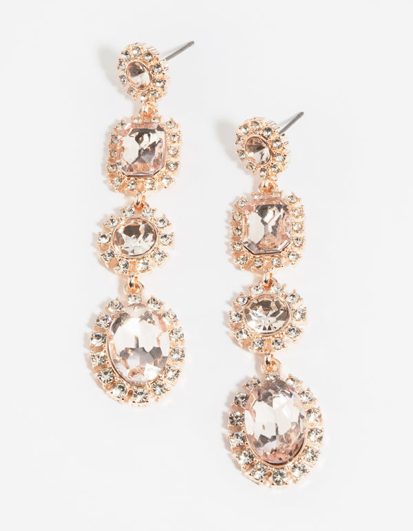 Rose Gold Pink Stone Drop Earrings