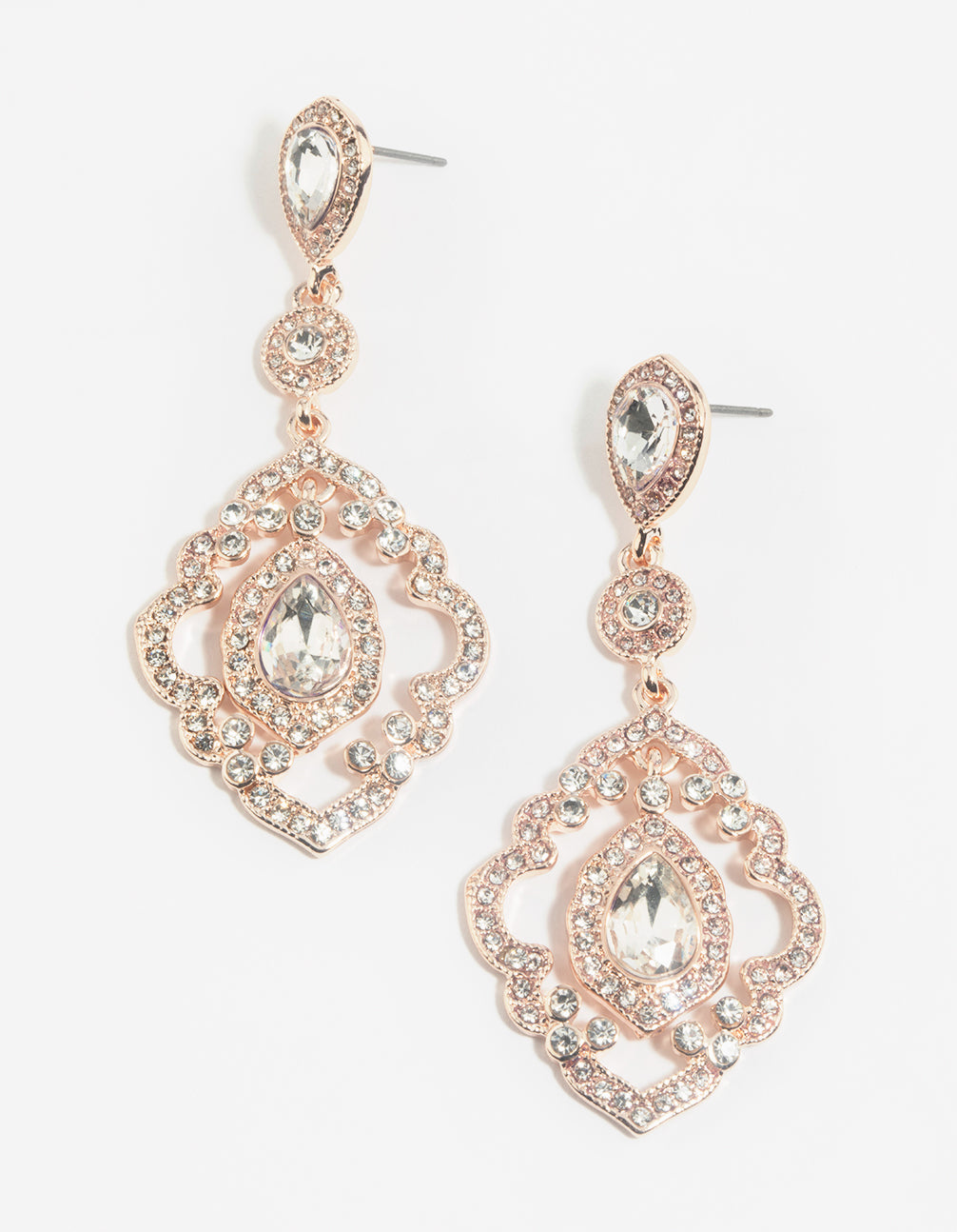 Rose Gold Diamante Drop Earrings