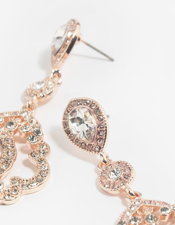 Rose Gold Diamante Drop Earrings