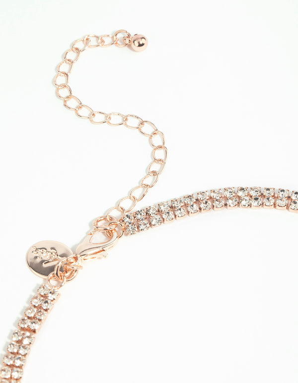 Rose Gold Teardrop Diamante Necklace & Earrings Set
