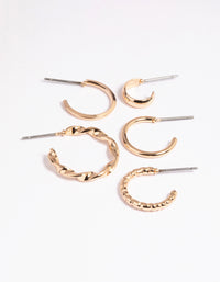 Gold Smooth & Twisted Stacking Earrings - link has visual effect only