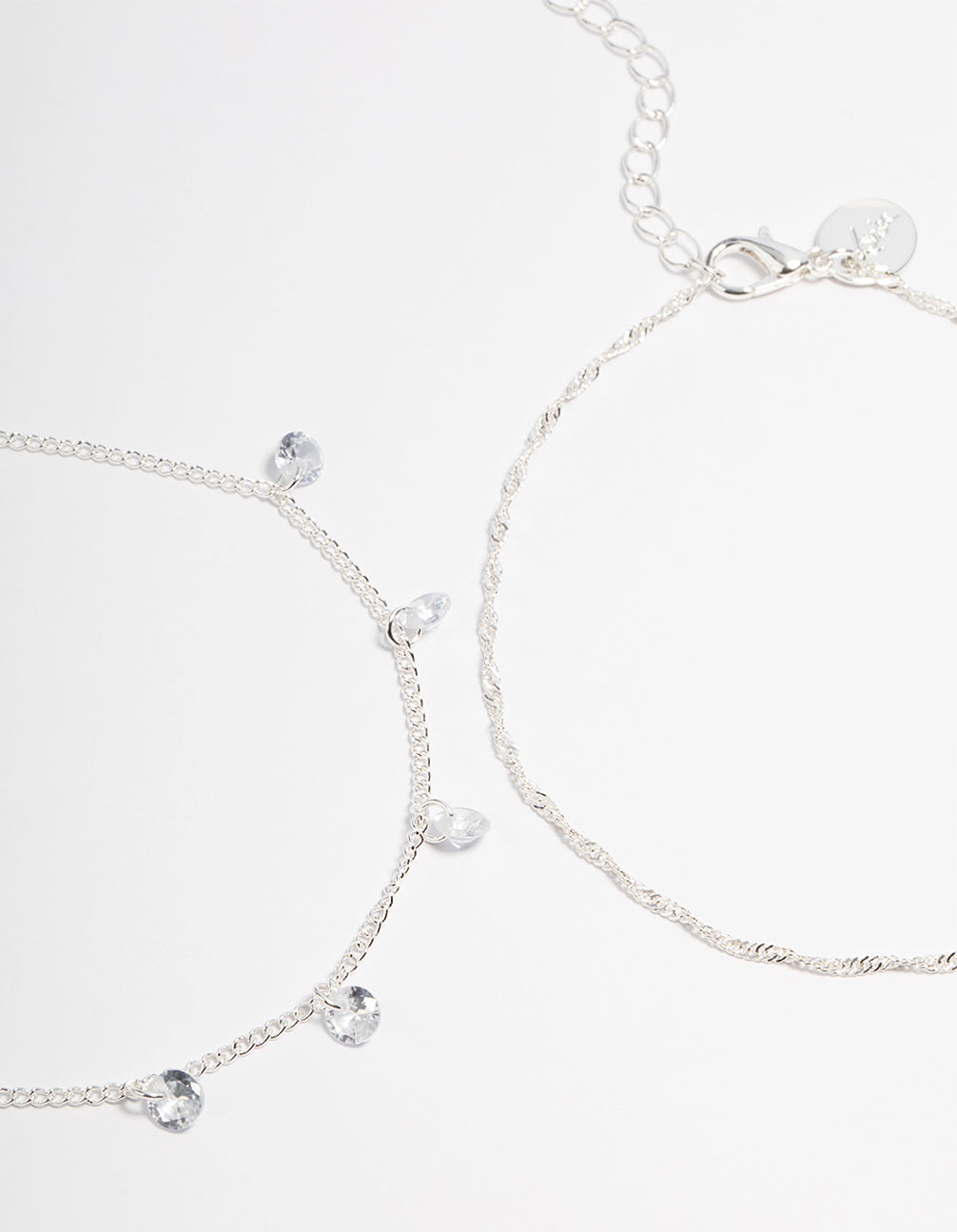 Silver Cubic Zirconia Dainty Anklet Pack