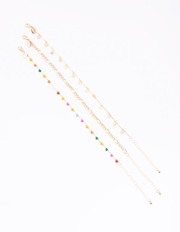 Gold Heart & Star Anklet Pack