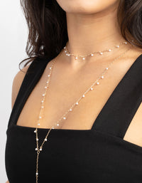Gold Dainty Pearl Body Chain - link has visual effect only