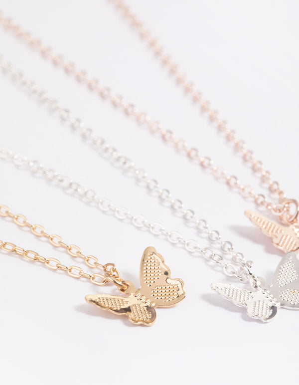 Mixed Metal Butterfly Wing Necklace Pack