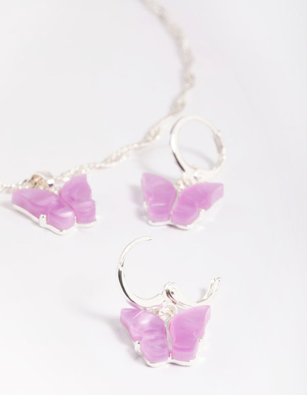 Mixed Metal Butterfly Necklace & Huggie Hoop Earrings