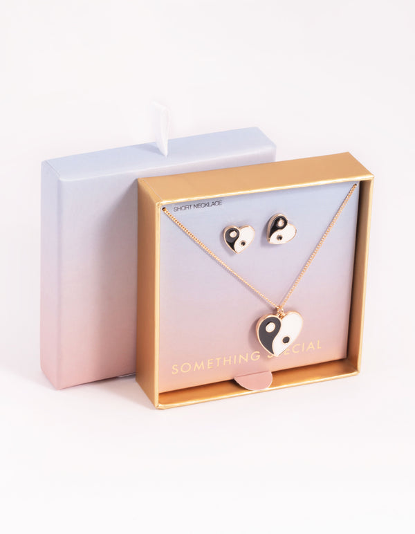 Black & White Yin Yang Necklace & Stud Earrings