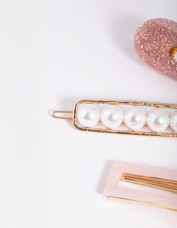 Pink Glitter Pearl Clips