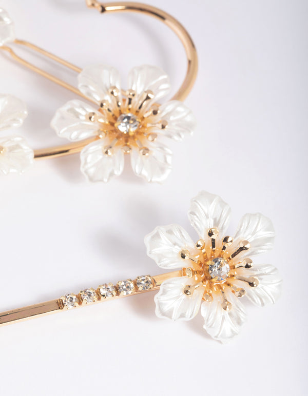 Gold Pearlised Flower Clips