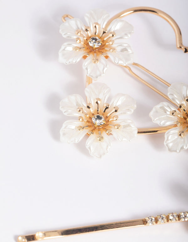 Gold Pearlised Flower Clips