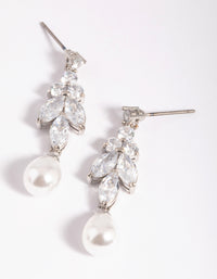 Silver Diamond Simulant Marquise Pearl Drop Earrings - link has visual effect only