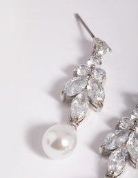 Silver Diamond Simulant Marquise Pearl Drop Earrings - link has visual effect only