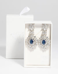 Rhodium Diamond Simulant Sapphire Drop Earrings - link has visual effect only