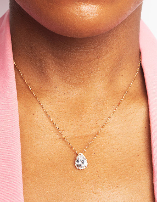 Gold Diamond Simulant Necklace & Earrings Set