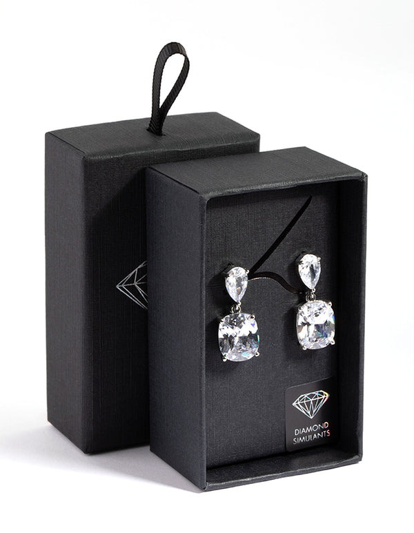 Diamond Simulant Teardrop & Square Earrings