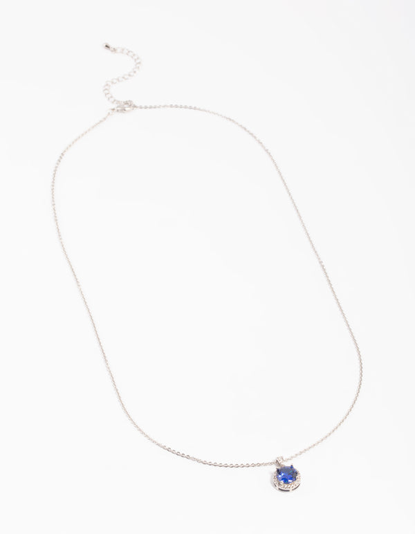Diamond Simulant Sapphire Halo Necklace