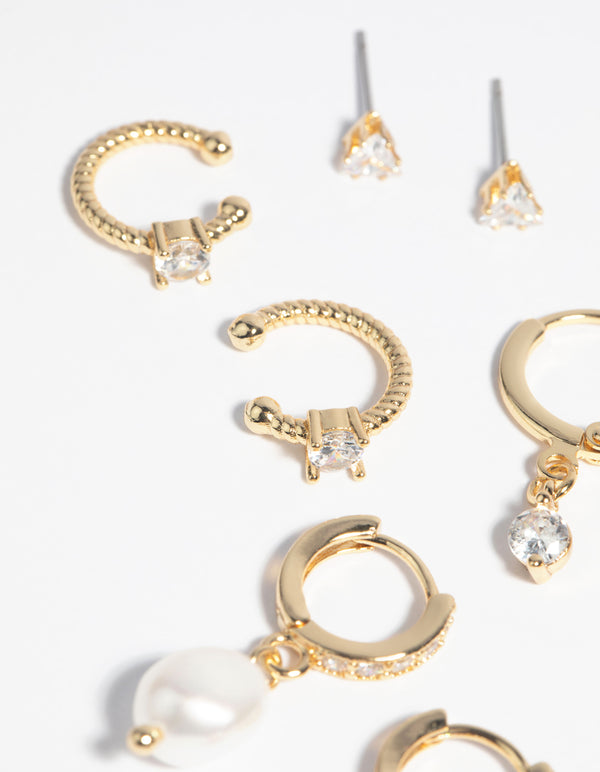 Gold Plated Freshwater Pearl Earring 4-Pack