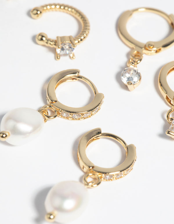 Gold Plated Freshwater Pearl Earring 4-Pack