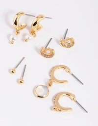 Gold Plated Celestial Stud & Huggie Hoop Earring 4-Pack - link has visual effect only