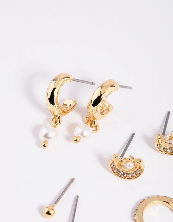 Gold Plated Celestial Stud & Huggie Hoop Earring 4-Pack