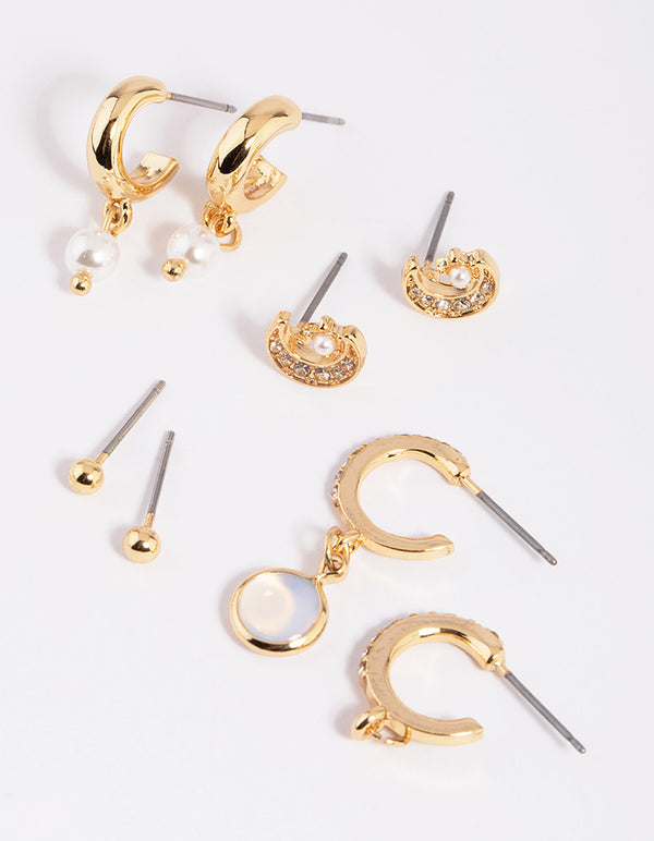 Gold Plated Celestial Stud & Huggie Hoop Earring 4-Pack