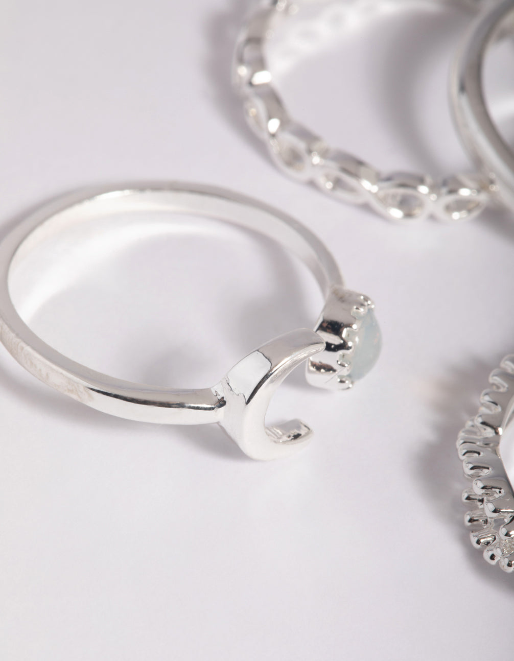 Silver Plated Moonstone Ring 4-Pack