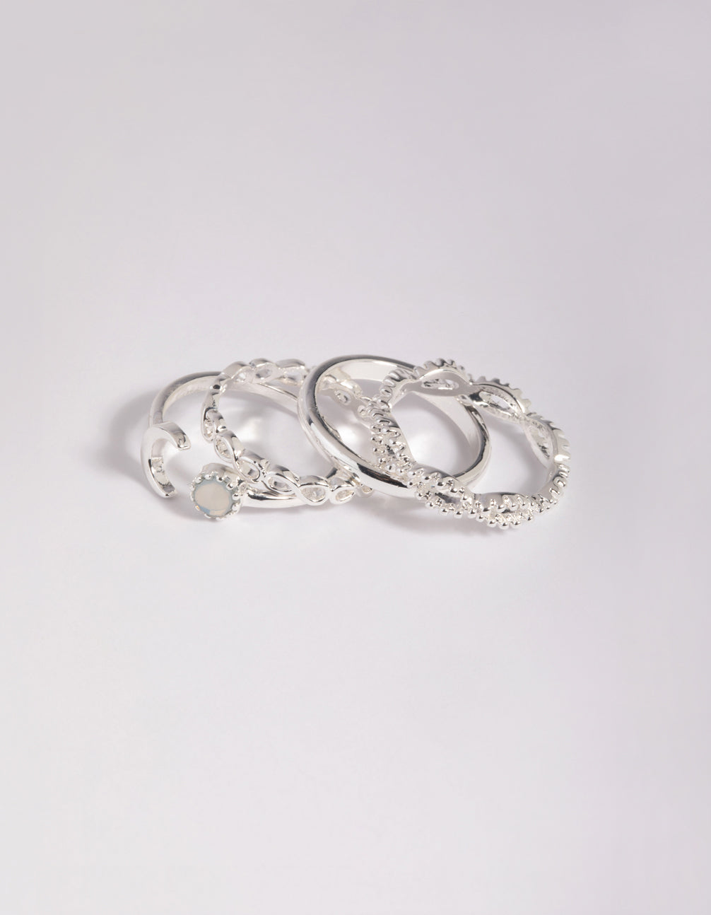 Silver Plated Moonstone Ring 4-Pack
