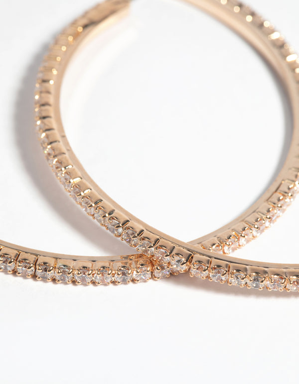 Gold Cubic Zirconia Pave Hoop Earrings