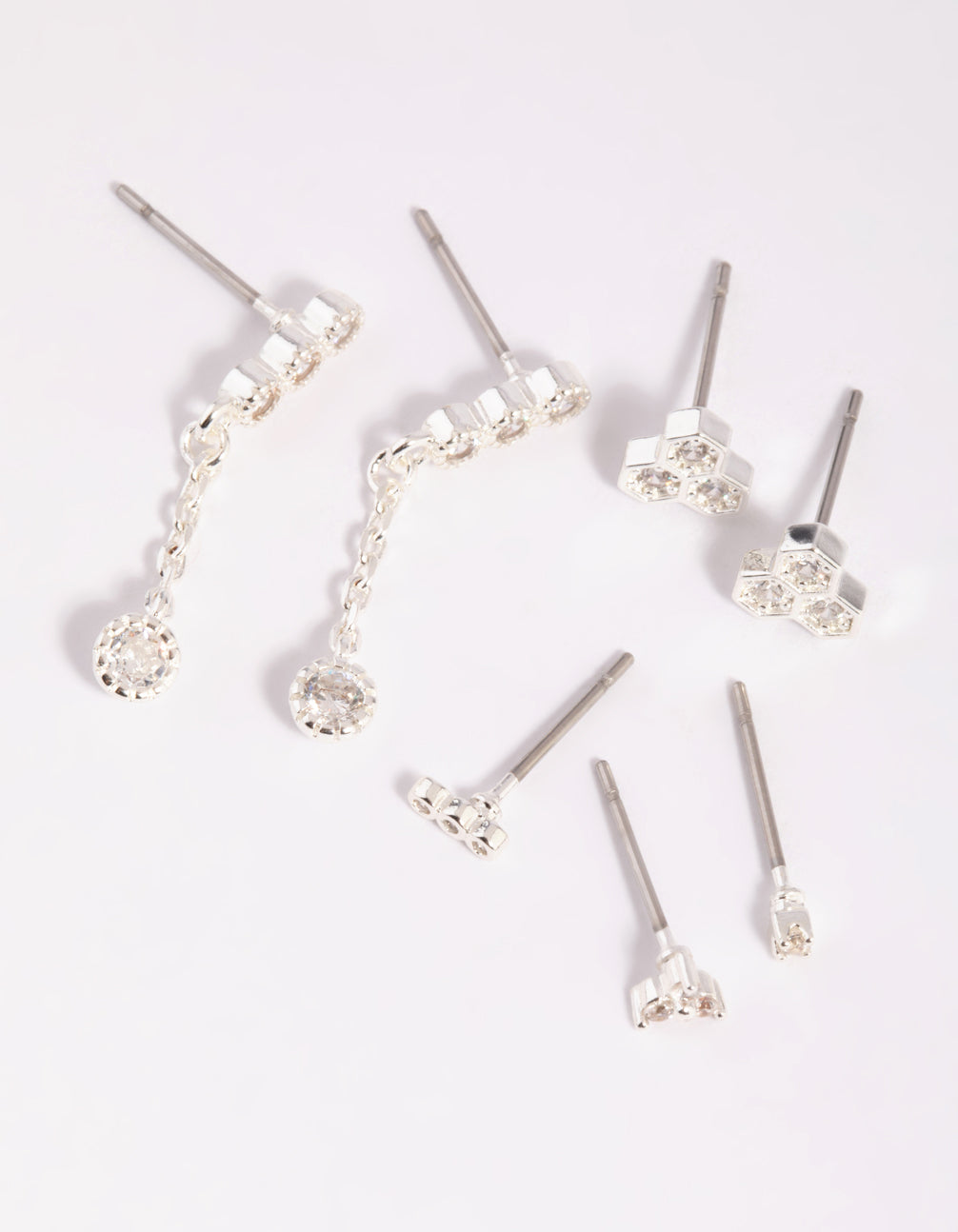 Silver Cubic Zirconia Round Stud Earring 7-Pack